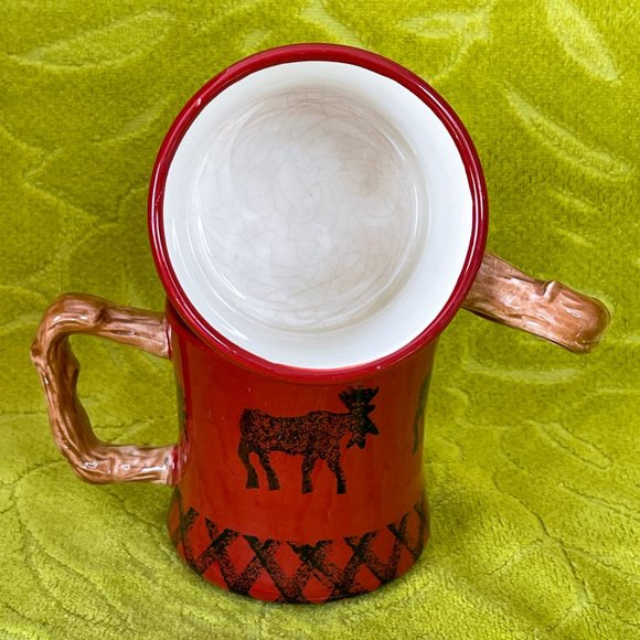 Woolrich Cabin Fever by ZRIKE 2 Ceramic Mugs Hand Painted Red Cottage Holiday - Picture 8 of 11